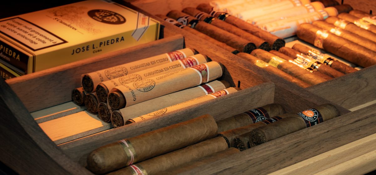 מגירת אחסון לסיגרים בארון EuroCave Humidor, מציגה סיגרים וקופסאות אחסון מובחרות בתנאי שימור מבוקרים.